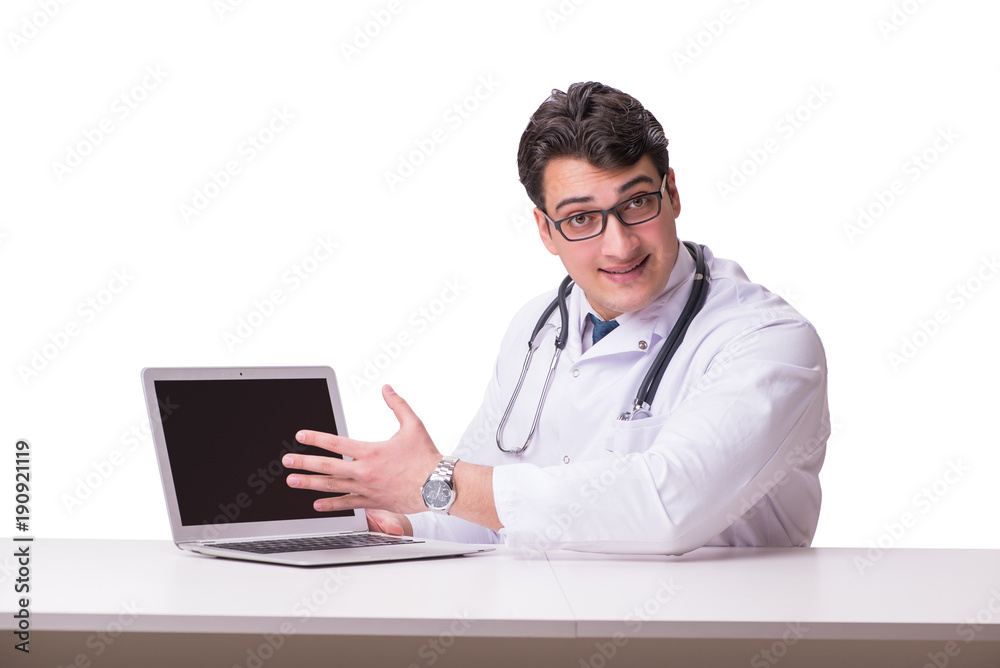 Doctor in telemediine mhealth concept on white Doctor in telemediine mhealth concept on white