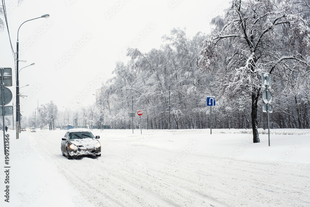 Car on snowy road Car on snowy road