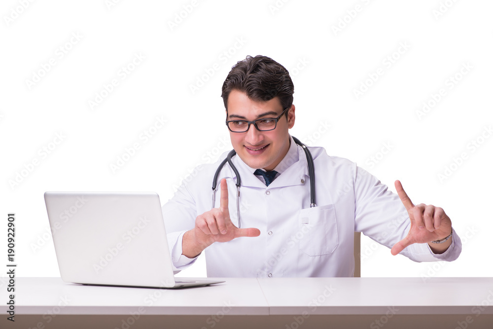 Doctor in telemediine mhealth concept on white Doctor in telemediine mhealth concept on white