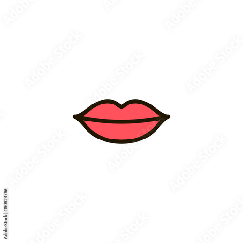 Outline Red Human Lips icon isolated on white background. Line Mouth symbol for website design, mobile application, ui. Editable stroke. Vector illustration. Eps10.