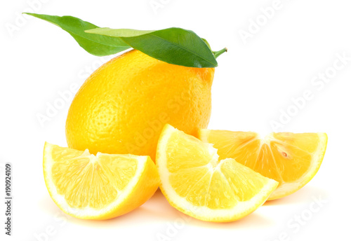 healthy food. lemon with green leaf isolated on white background