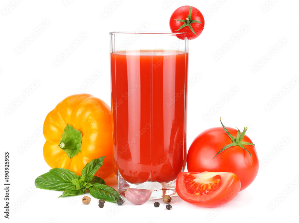 tomato juice isolated on white background. juice in glass tomato juice isolated on white background. juice in glass