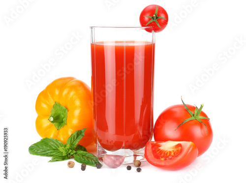 tomato juice isolated on white background. juice in glass