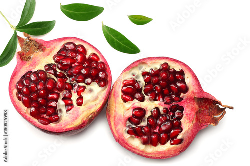 pomegranate fruit isolated on a white background top view