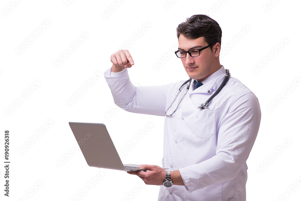 Doctor in telemediine mhealth concept on white Doctor in telemediine mhealth concept on white