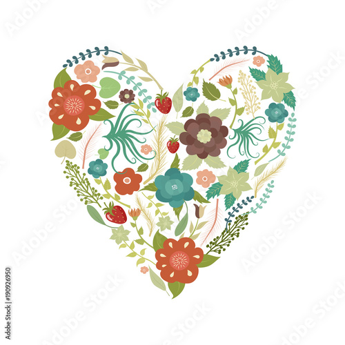 Floral  art heart shape for your design. Floral vector background.