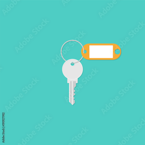 Key with a blank key-tag. Illustration in flat style