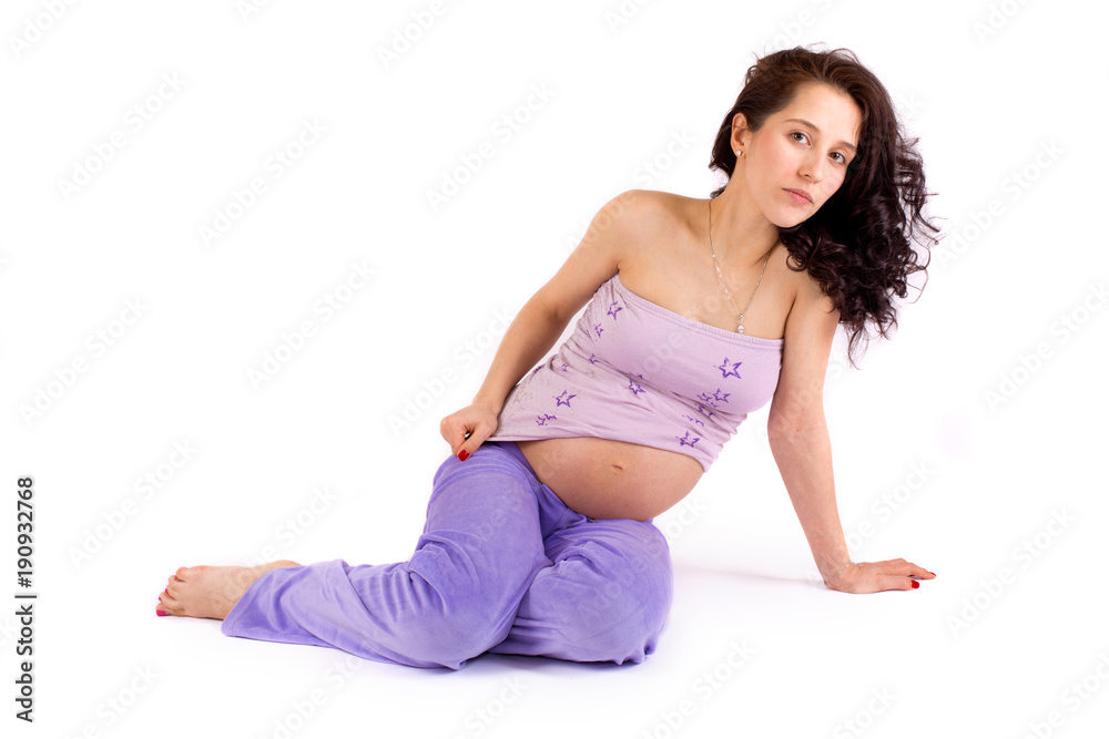 Beautiful pregnant girl on white background Beautiful pregnant girl on white background