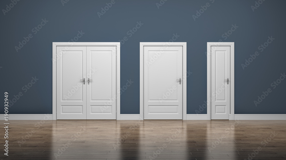 Thick and thin doors. Enter and Exit. Business concept. 3d illustration