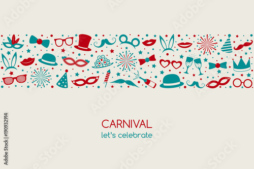 Carnival Party - vintage poster with funny elemnts. Vector.