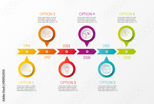 Colourful timeline infographic - concept of company milestone. Vector.