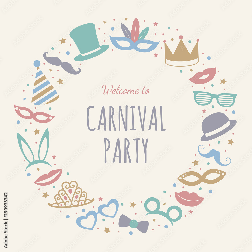 Fototapeta Carnival Party - poster with funny icons. Vector.