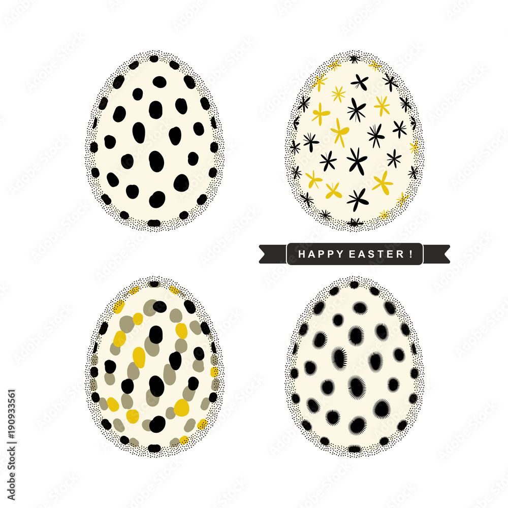 Easter eggs with abstract pattern and black ribbon with text Easter eggs with abstract pattern and black ribbon with text