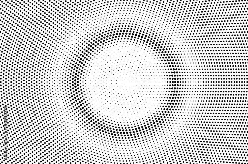 Black white dotted halftone. Half tone vector background. Pale round radial dotted gradient.