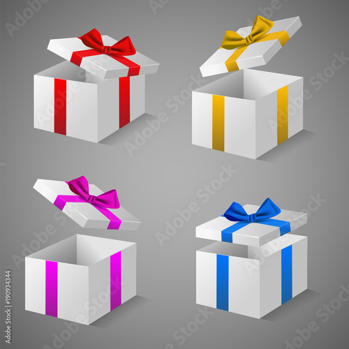 Vector set, gift box isolated on grey background