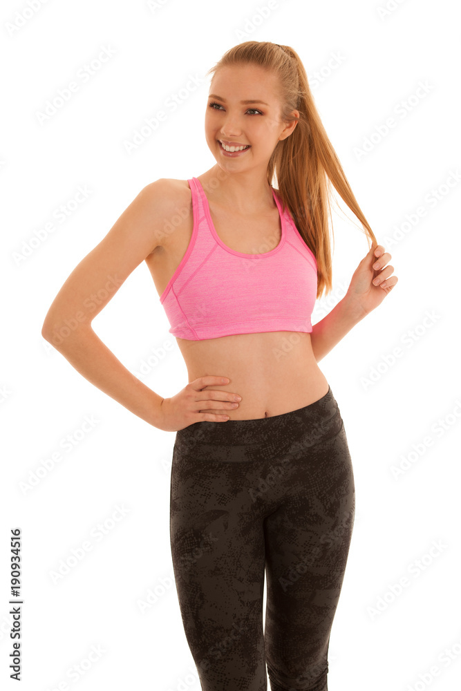 Beautiful young fit woman with great shape isolated over white background Beautiful young fit woman with great shape isolated over white background