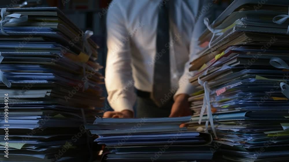 Office clerk stacking paperwork