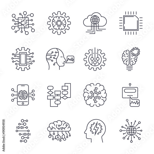 Artificial intelligence icon set. Editable Stroke.