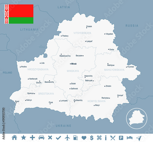 Fototapeta Naklejka Na Ścianę i Meble -  Belarus - map and flag Detailed Vector Illustration