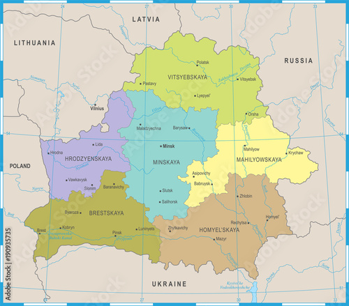 Canvas Print Belarus Map - Detailed Vector Illustration
