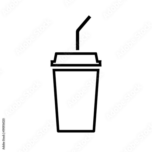 Disposable beverage cup line icon. Drink paper cup with lid and straw. Vector Illustration