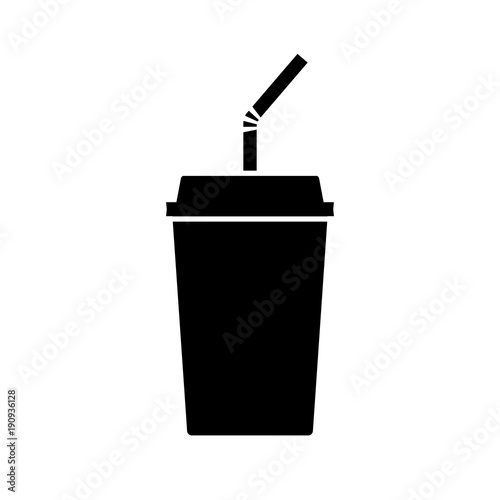 Disposable beverage cup icon. Drink paper cup with lid and straw. Vector Illustration