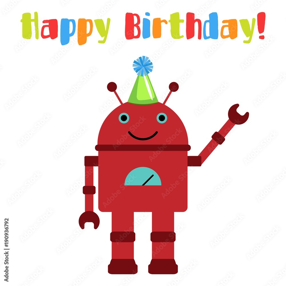 Vector illustration of a toy Robot and text Happy Birthday! Stock Vector |  Adobe Stock