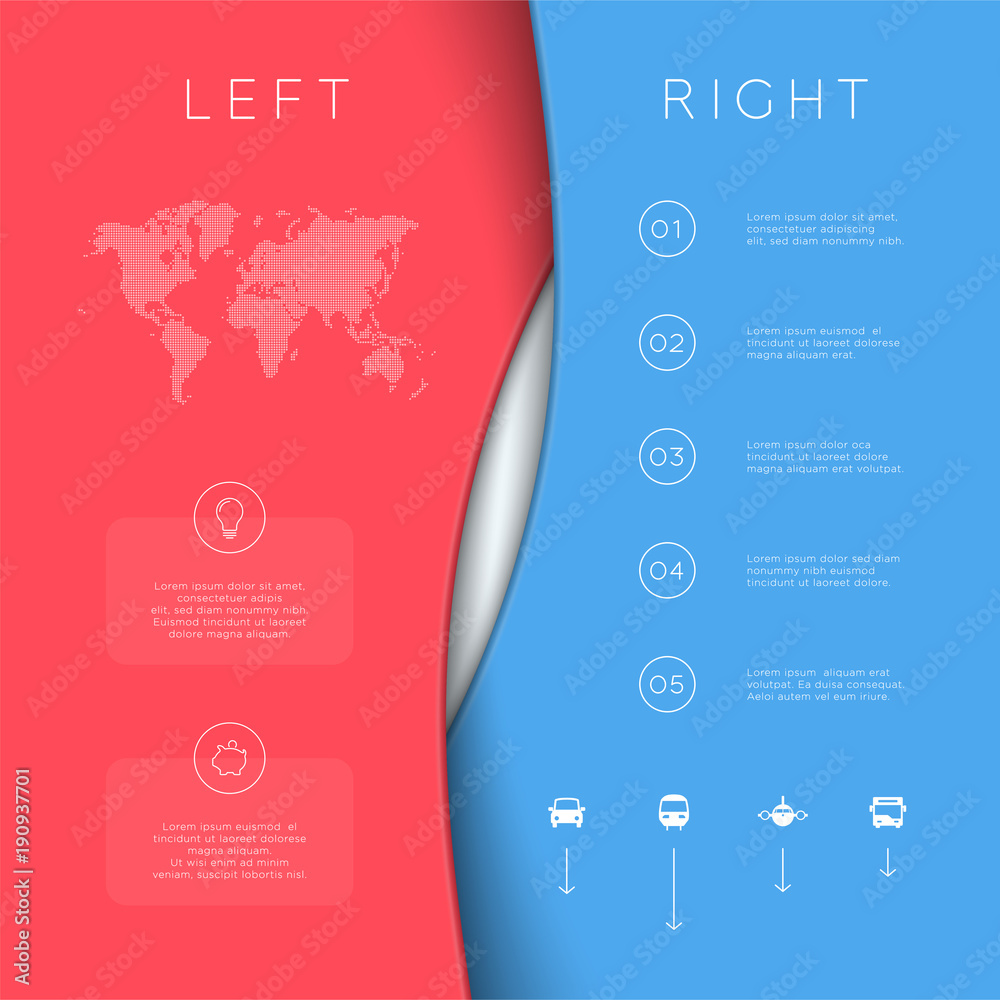 Left Right Red Blue Background Template Vector Stock Vector | Stock