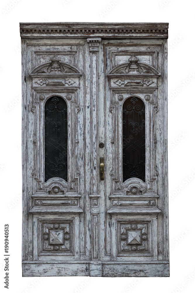 Very old vintage rustic wooden doors isolated on white background