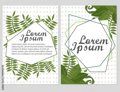 Set of Floral vector cards Design with green leaves - elegant greenery photo