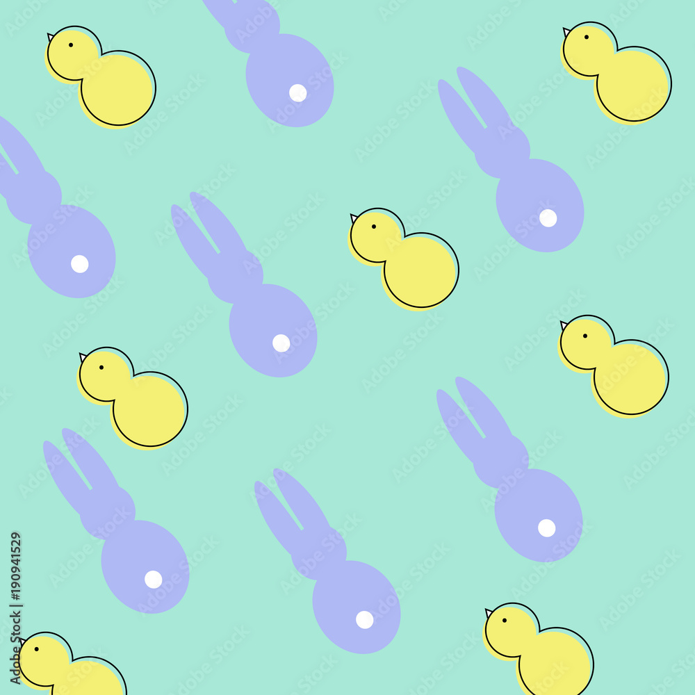 cute bunnies and chickens on a blue background. cute bunnies and chickens on a blue background.