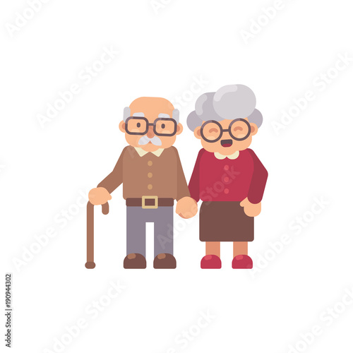 Old man and old lady flat character illustration. Happy grandfather and grandmother together