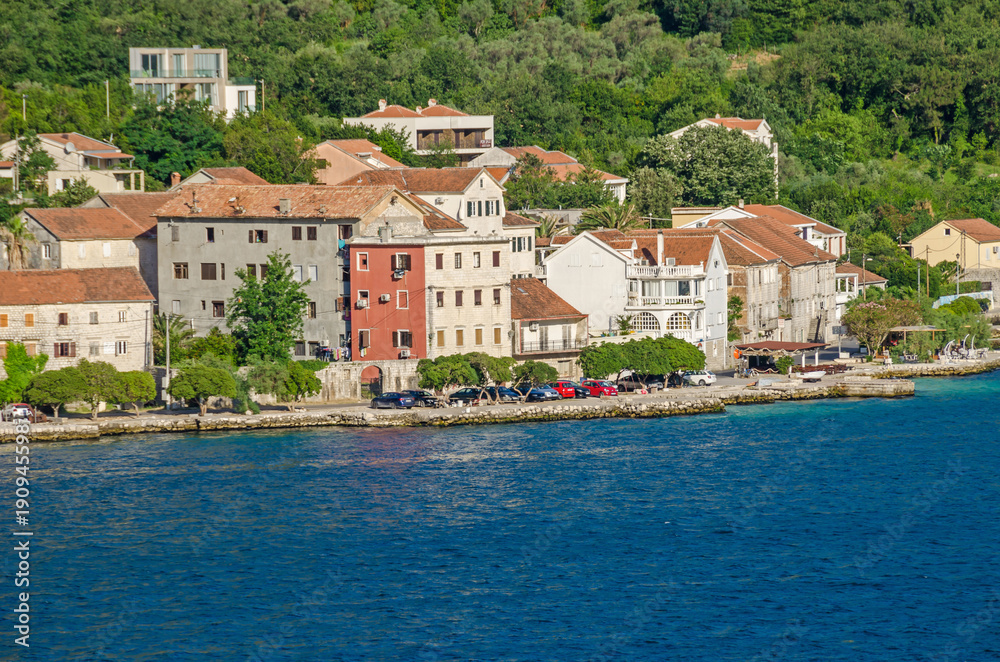A part of the waterfront of Prcanj in Montenegro