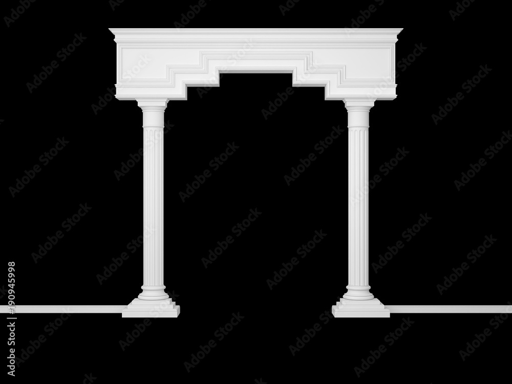 Obraz premium Classical portal with columns isolated on black. 3D Render