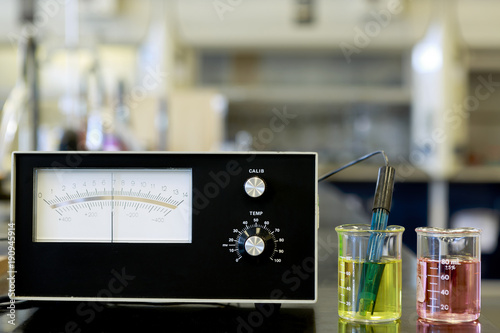 pH meter with electrode and buffers