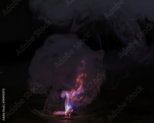 Spontaneous combustion reaction between potassium permanganate and glycerol