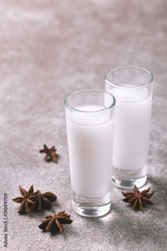 Alcohol Raki with anis. Turkish, Greek aperitif arak, Ouzo Stock Photo ...