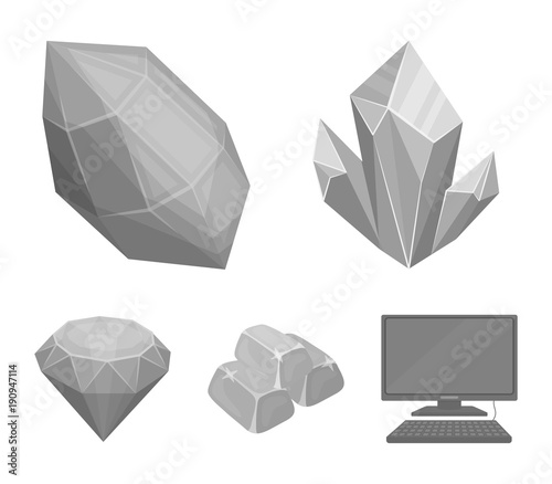 Crystals, minerals, gold bars. Precious minerals and jeweler set collection icons in monochrome style vector symbol stock illustration web.