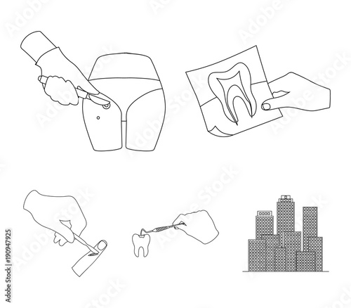 Tooth, X-ray, instrument, dentist and other web icon in outline style.surgeon, abscess, scalpel icons in set collection.