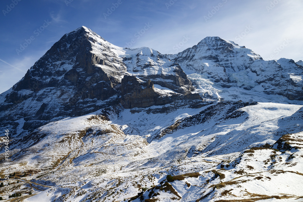 North face of Eiger mountain and Moench, Jungfrau region, Switzerland