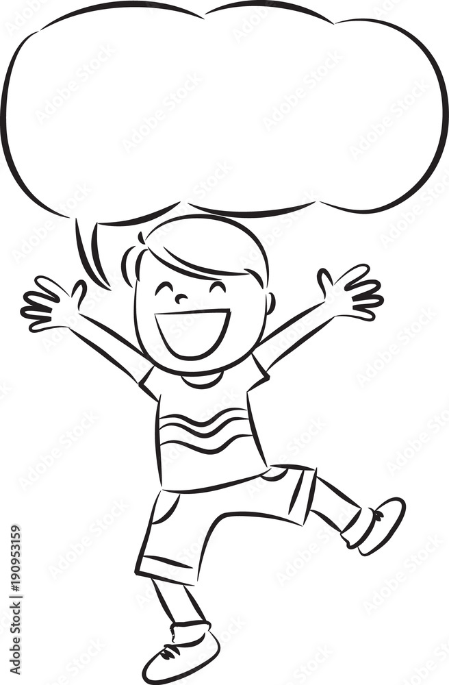 happy boy jumping with speech bubble happy boy jumping with speech bubble