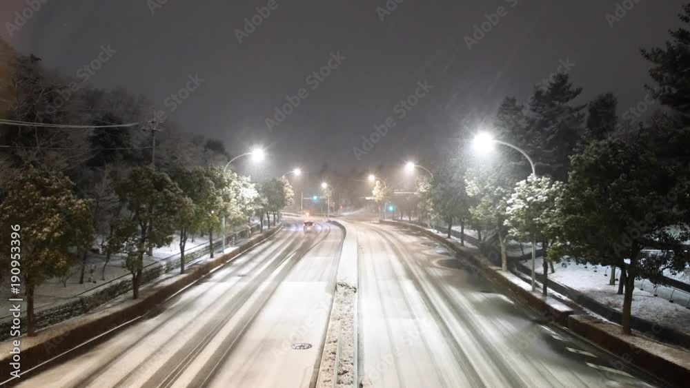 Tokyo,Japan-February 2, 2018: The snow starts covering the ground in Tokyo. It sometimes snows in Tokyo. Tokyo,Japan-February 2, 2018: The snow starts covering the ground in Tokyo. It sometimes snows in Tokyo.