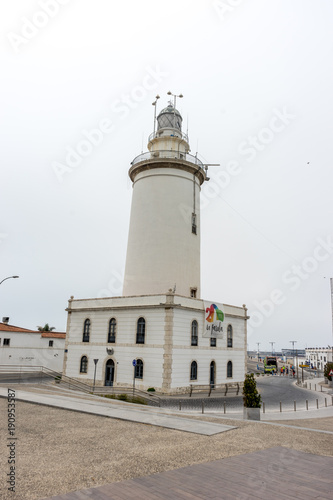 The lighthouse at Malagueta beach in Malaga, Spain, Europe