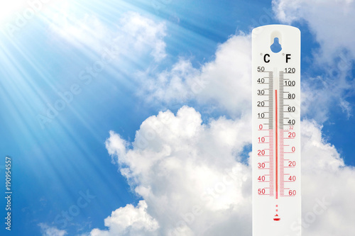 Tropical temperature of 34 degrees Celsius, measured on an outdoor thermometer.