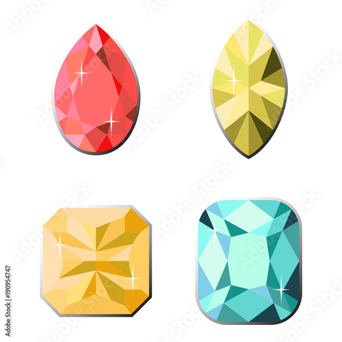 Set of diamonds of different cut shapes