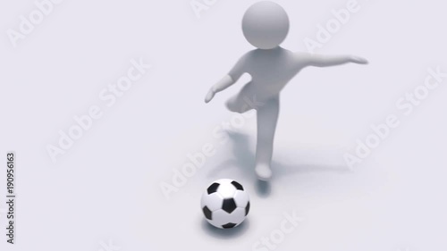 3d man kicking the soccer ball far away, 3d rendering