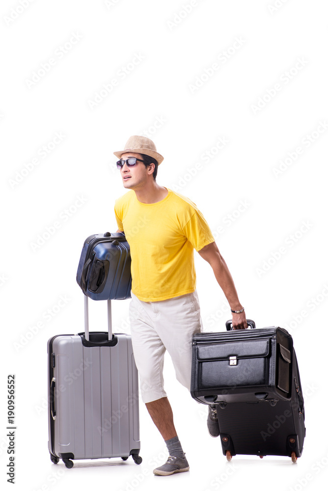 Happy young man going on summer vacation isolated on white Happy young man going on summer vacation isolated on white