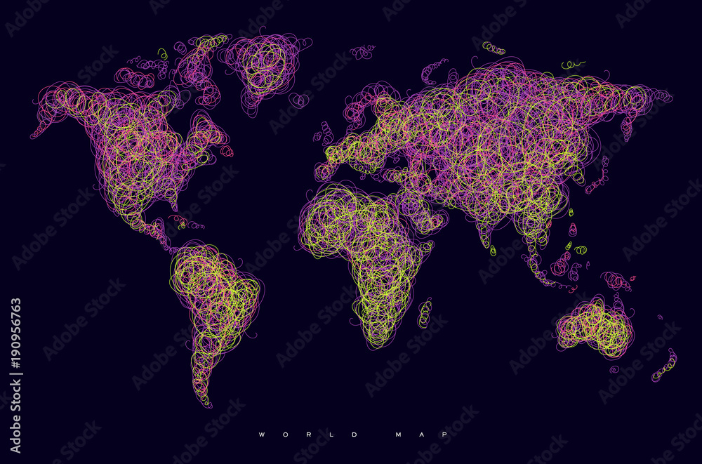 World map tangle lines violet