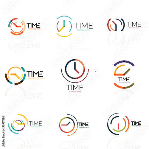 Vector abstract logo idea, time concept or clock business icon set