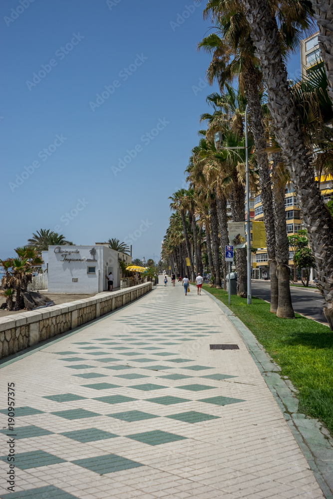 Pathway along the malagueta beach at Malaga, Spain, Europe